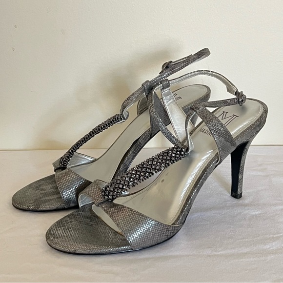 NWB M by Marinelli Gray/Silver Strappy Heels w Rhinestones size Women's 6M - Picture 6 of 10